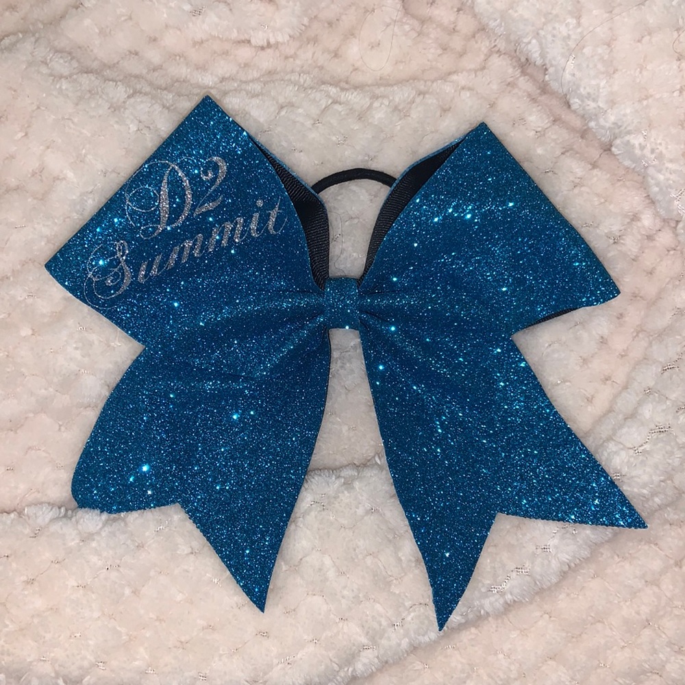 Sparkly blue D2 Summit cheer bow